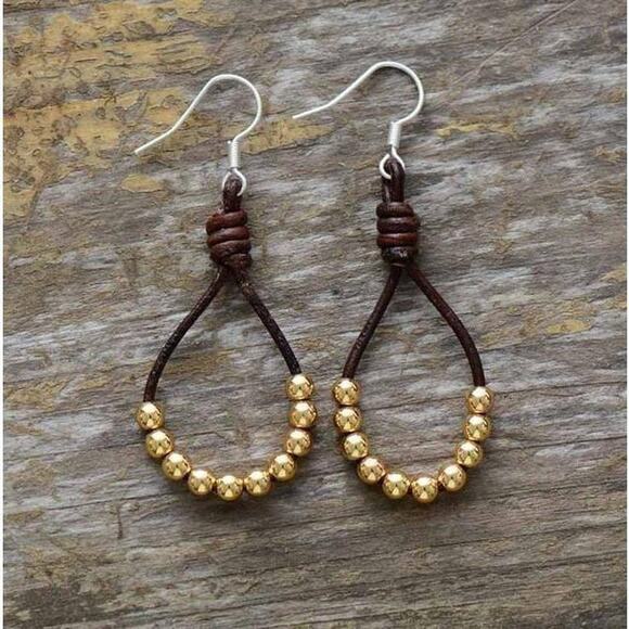 Handmade Leather Beaded Boho Earrings - Picture 3 of 6